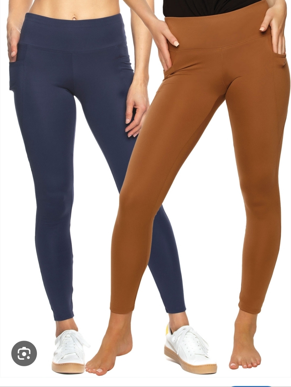 Felina High-Waist Pocket Leggings, Blue and Butterscotch 2 Pairs Size Small
